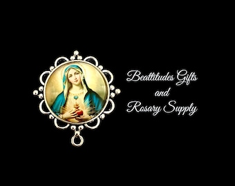 IMMACULATE HEART Of MARY Rosary Center Piece Large Size Hand Made Catholic Centerpiece Rosary Parts