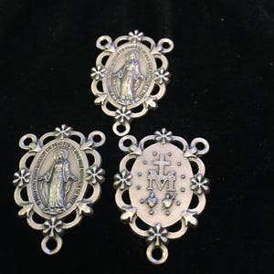 Miraculous Medal Madonna  Double Sided Rosary Centerpiece DARK PATINA VINTAGE look Lot of 3  Catholic Jewelry Virgin Mary