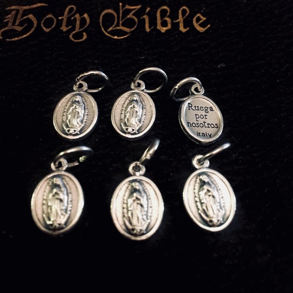Our Lady of Guadalupe SPANISH 1/2 Inch Small  Medals Double sided Set of 6  for Charm Bracelet or Pendant Virgin Mary