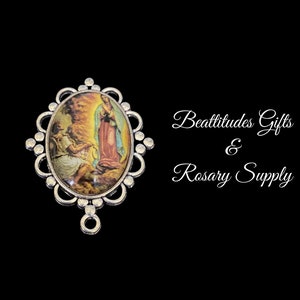 Our Lady of Guadalupe Large Rosary Centerpiece Silver Tone Style Connector 1 1/4 inch Virgin Mary Chaplet Center Piece Jewelry