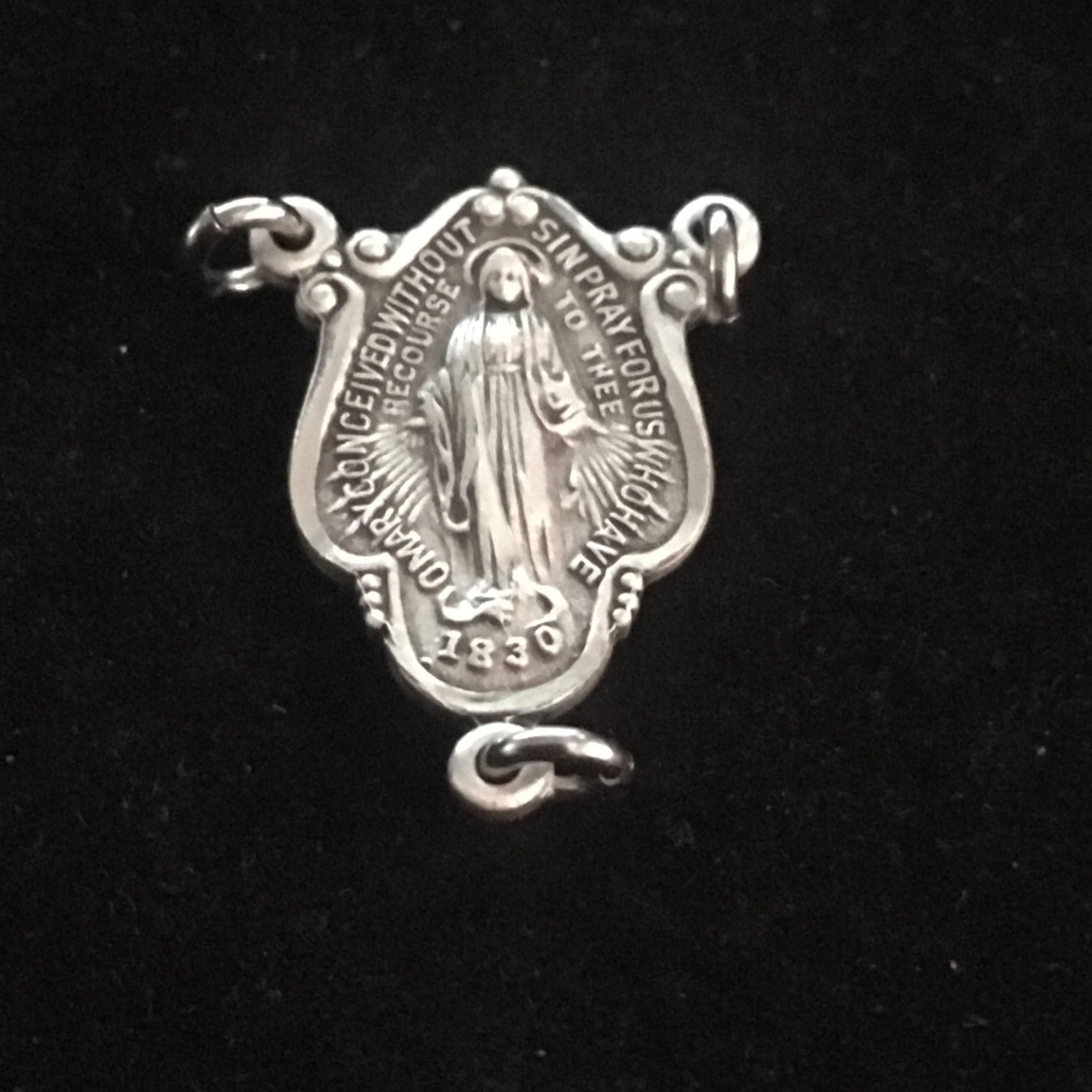 Miraculous Medal Madonna Sterling Silver  Double Sided Rosary Centerpiece SMALL SIZE  Catholic Jewelry Virgin Mary