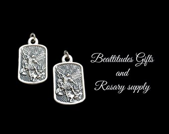 Saint Michael Medal Pendant Silver Tone Archangel Defender Set of 2 Catholic Gift  Rosary Dangle Large