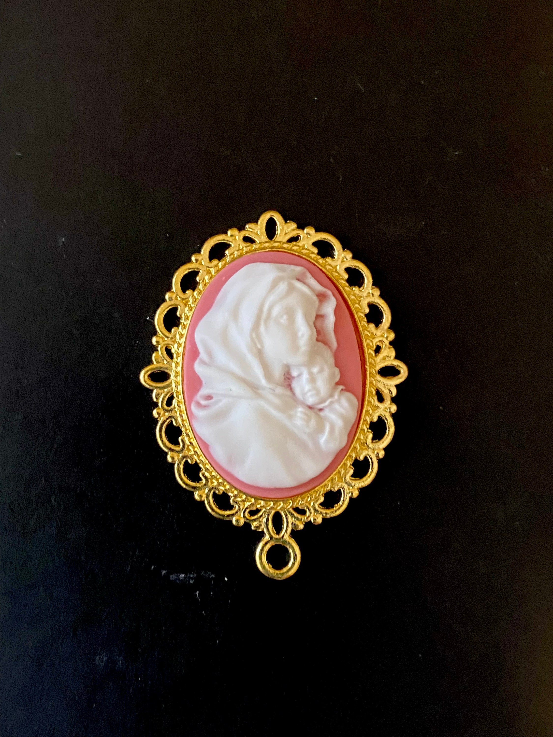 MADONNA and CHILD CAMEO Rosary Centerpiece 1 1/4 Inch Tall Bright Gold ...
