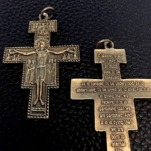 San Damiano Francis BRASS COLOR Vintage style Jesus Cross Rosary Cross  Lot of 2 Dark Patina Italy