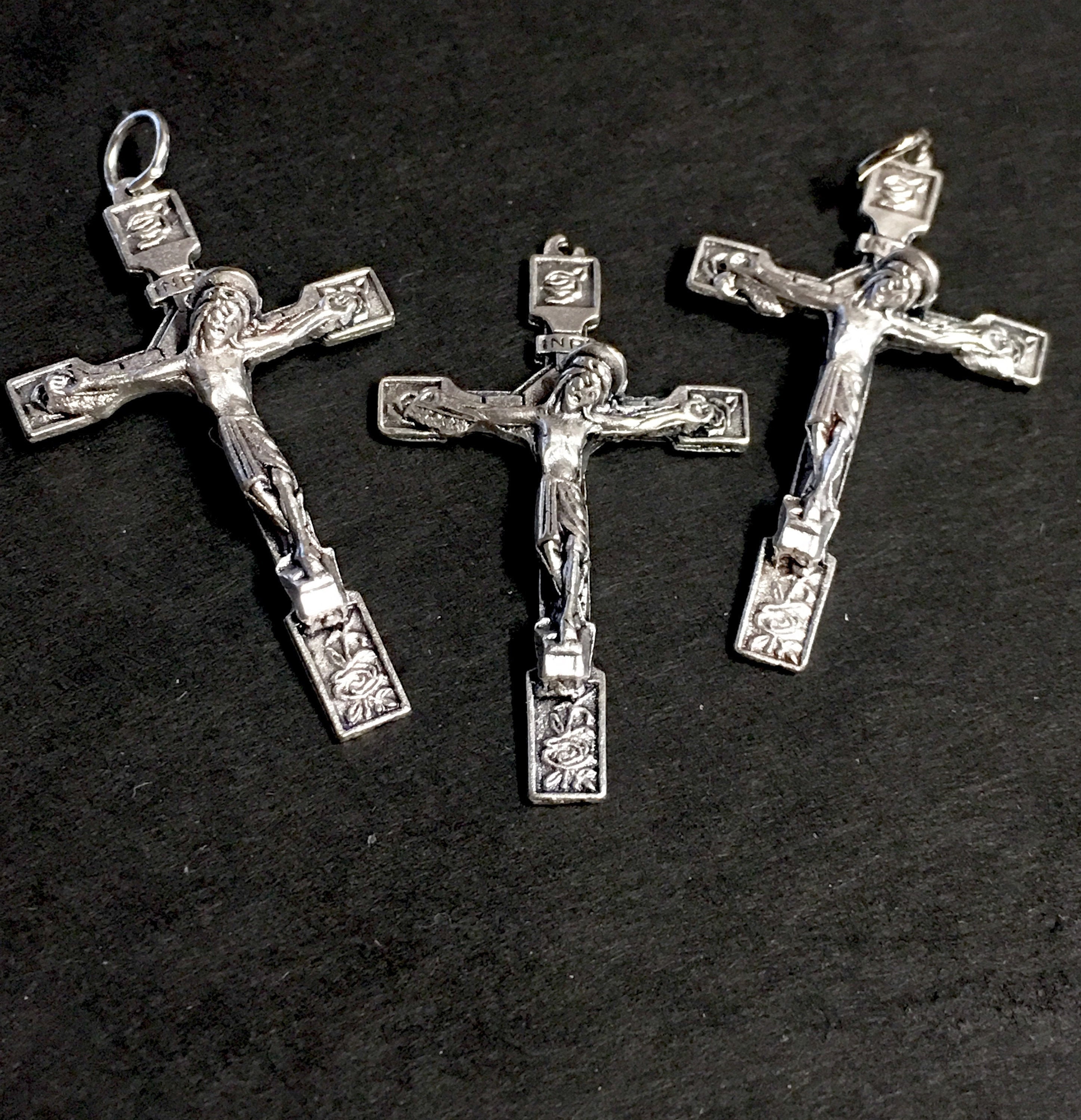 Catholic small Religious oxidized Italian crucifixes and rosary