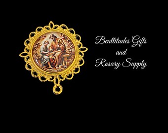 Saint Joseph Rosary Centerpiece Chaplet  EXTRA LARGE Center piece or Jewelry Connector Rosary Parts GOLD tone Large Size