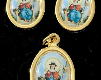 Christening & Baptism Keepsake 14kt Gold Filled Baby Badge with St Nino de Atocha Charm and Baby Boots Pin/Pilgrims/Prisoners Christening & Baptism Keepsake 14kt Gold Filled Baby Badge with St Nino de Atocha Charm and Baby Boots Pin/Pilgrims/Prisoners