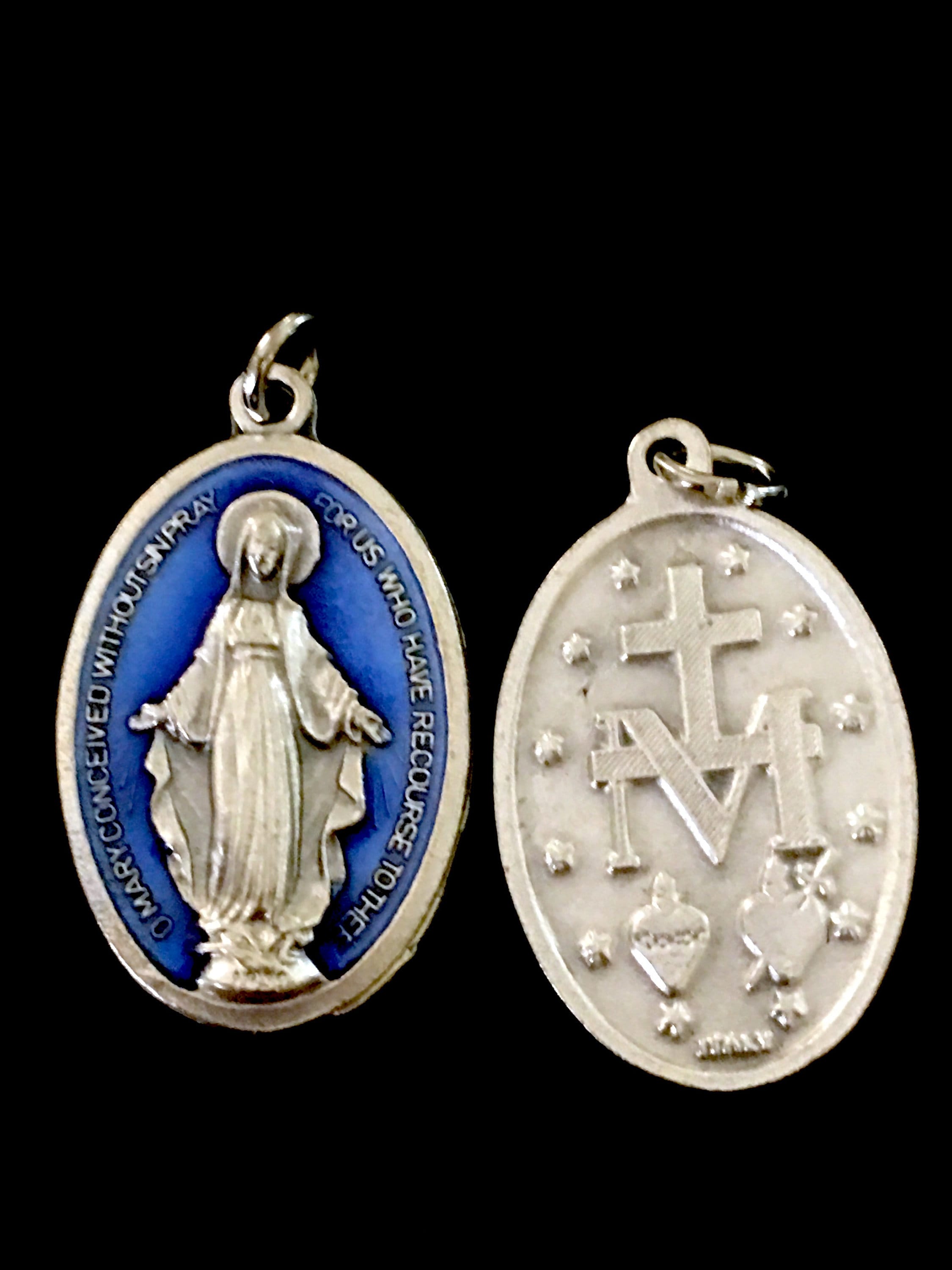 Madonna Miraculous Medals Double Sided Pendant Set of 2 Italy Rosary ...