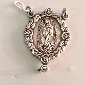 Sterling Silver Our Lady of Guadalupe Rosary Chaplet Sacred Heart of Jesus Center Piece Catholic Madonna Rosary SMALL SIZE