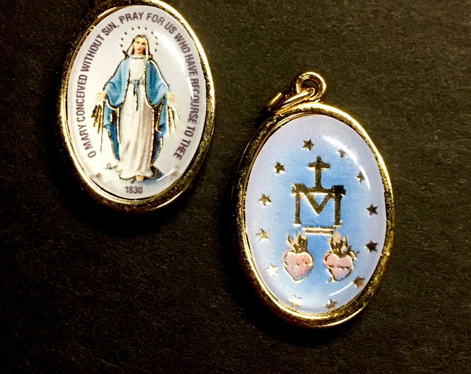Miraculous Medals Set of 2 Madonna Gold Tone Gold Foil Double Sided Use ...