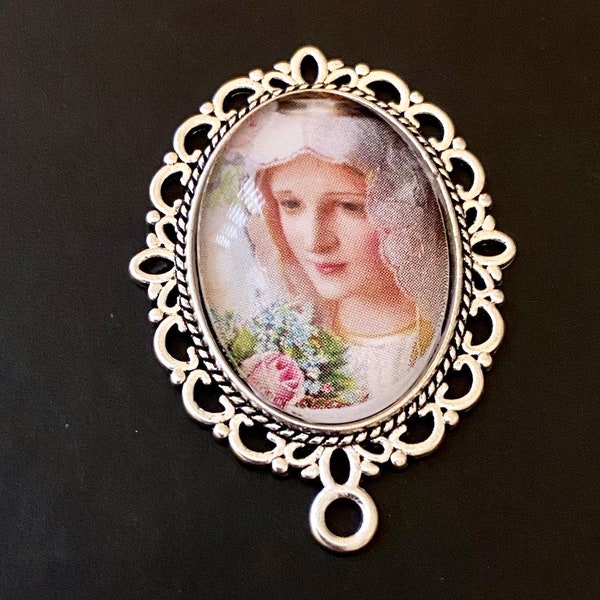 OUR LADY Of FATIMA Rosary Centerpiece Large Jewelry Connector Center Piece Rosary Parts Virgin Mary Madonna Catholic Chaplet Jewelry