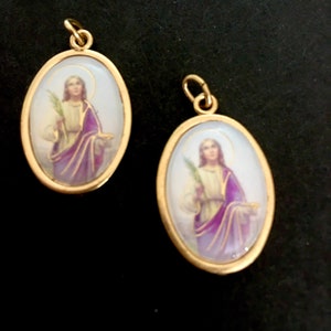 Saint Lucy Healing Medal Set of 2 GOLD FOIL Charms Catholic Patron Saint Of Eye Disorders
