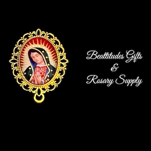 Our Lady of Guadalupe Large Rosary Centerpiece Yellow Gold Style Connector 1 1/4 inch Virgin Mary Chaplet Center Piece Jewelry