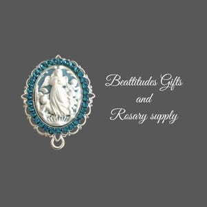 Guardian Angel Rosary Center Rhinestone Light blue LARGE CAMEO Silver Tone Hand Made Centerpiece Angel Connector Chaplet Center Rosary Parts