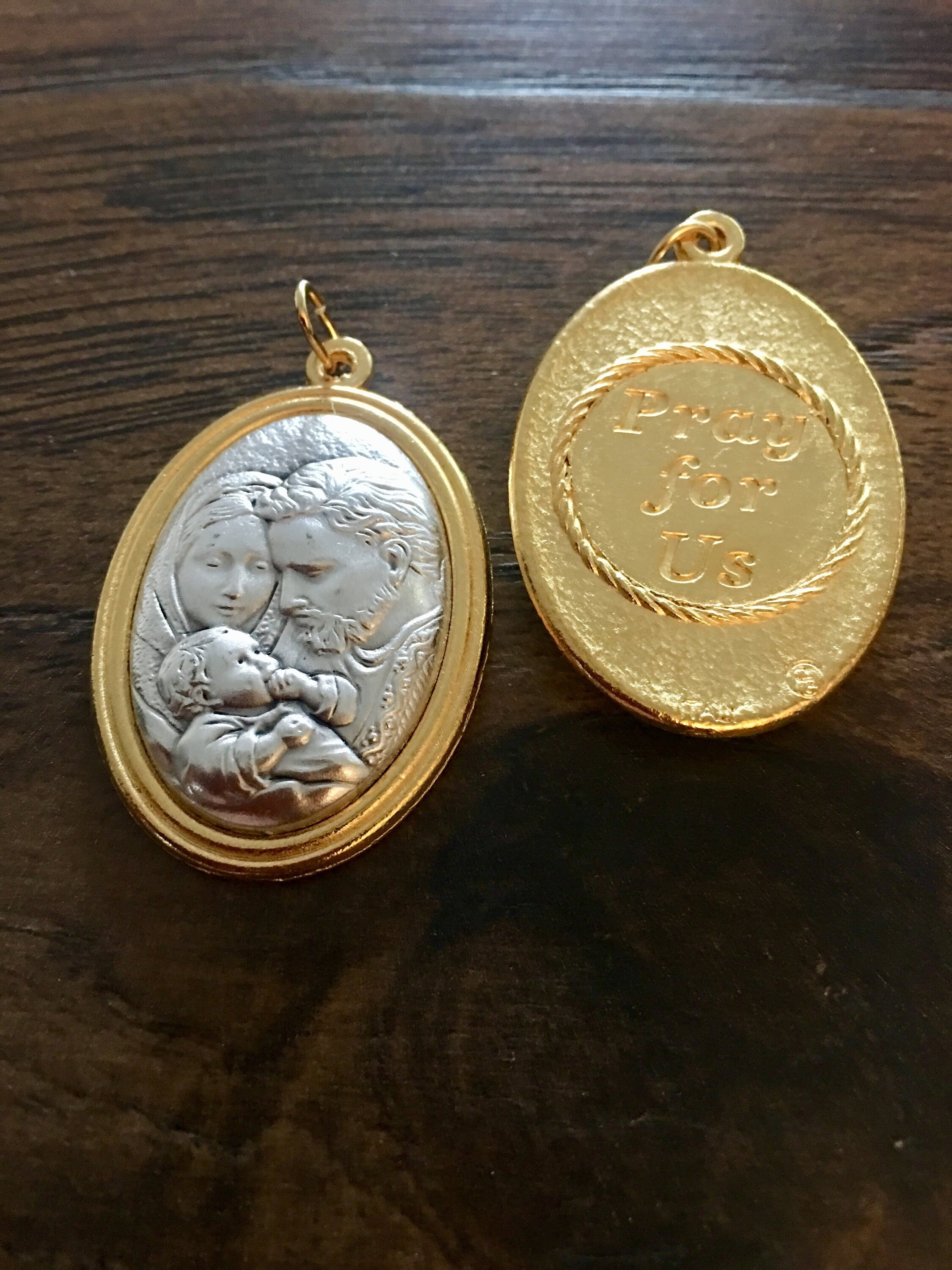 Holy family pray for us medals set of 2 large madonna baby etsy