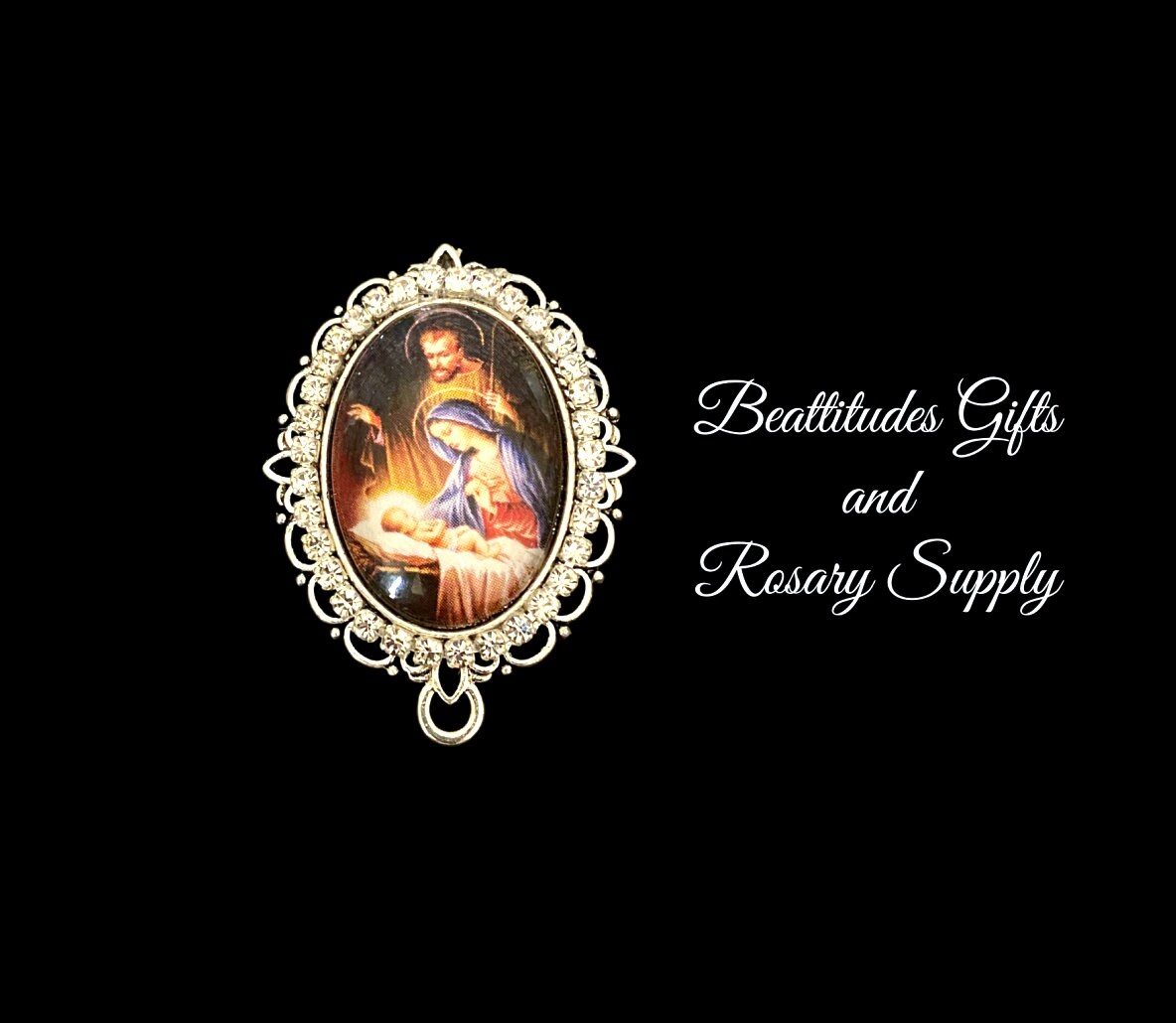 Holy Family Nativity Rosary Centerpiece Rhinestone Connector for Chaplet Jewelry Center Piece Catholic Rosary Parts