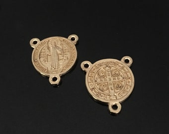 Saint Benedict Rosary Centerpiece Set of 2 BEST QUALITY ITALY Gold Tone Double sided Medal Center Piece Rosary Parts Connector