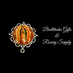 Our Lady of Guadalupe  Large Rosary Centerpiece SILVER TONE Style Connector Virgin Mary Chaplet Center Piece Jewelry