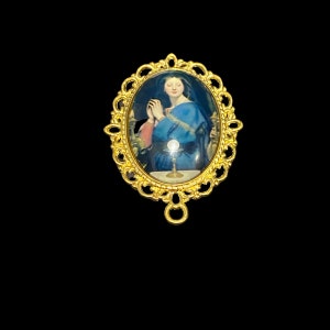 MADONNA Eucharistic Adoration Rosary Centerpiece Bright YELLOW GOLD tone  Large Size 1 1/4 Inch Catholic Chaplet Jewelry Medal Connector
