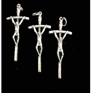 Jesus On  Cross Papal Crucifix Lot of 3 Rosary or Pendant Christian Cross Curved Like Log  Pope John Paul Cross 1 3/4