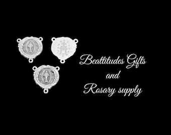 Madonna Miraculous Medal Rosary Center Set of 3 Centerpiece PETITE SIZE Silver Tone Rosary connector