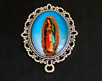 Our Lady of Guadalupe Large Rosary Centerpiece Connector 1 1/2 inch Virgin Mary Chaplet Center Piece Jewelry