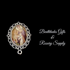 Saint Blaise Large Rosary Center SIlver tone Vintage style Catholic Jewelry Making Center Piece Chaplet parts
