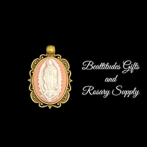 OUR LADY of GUADALUPE Cameo Medal Pendant Rosary Chaplet Medal Jewelry Catholic Brass Tone Virgin Mary Necklace  Beattitudes gifts