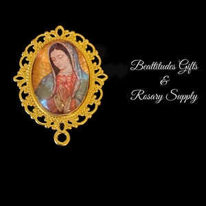 Our Lady of Guadalupe Large Rosary Centerpiece Yellow Gold Style Connector 1 1/4 inch Virgin Mary Chaplet Center Piece Jewelry