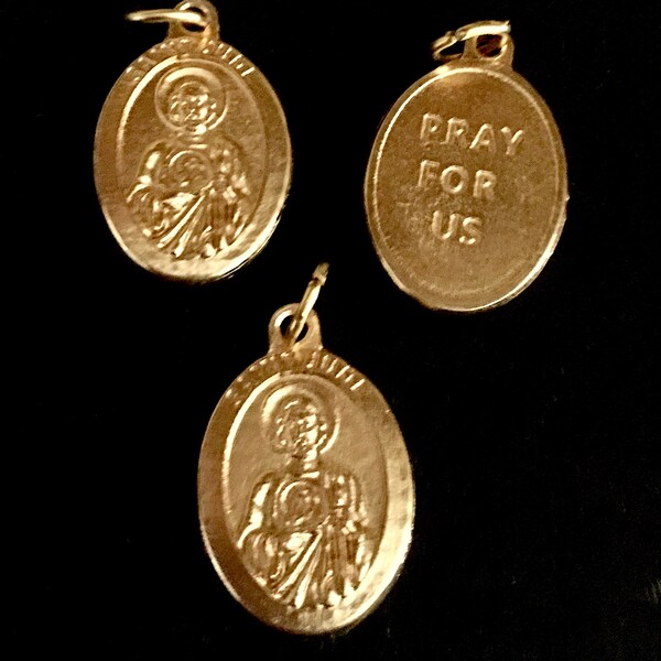 Saint Jude the Miracle Worker Gold tone Medal SET OF 3  Catholic St Thaddeus Medal Charm Rosary Dangle