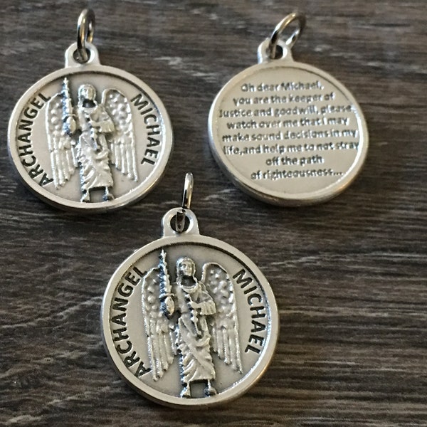 Saint Michael Set of 3 Prayer Angel Medals DARK GREY PATINA Double sided Charm for Bracelet or Pendant