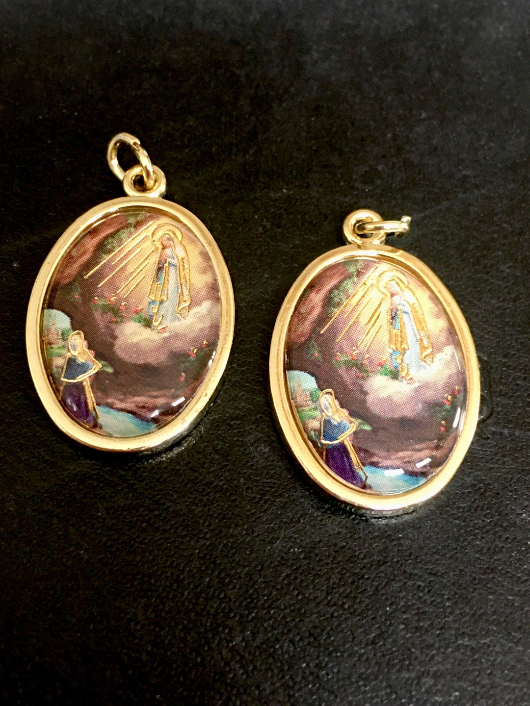 Our Lady of Lourdes Medals Set of 2 ITALY Virgin Mary Charm Pendant - Etsy
