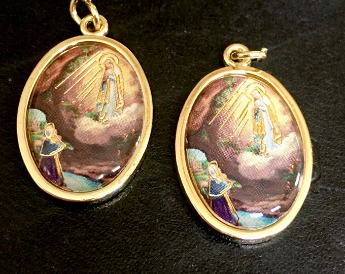 Our Lady of Lourdes Medals Set of 2 ITALY Virgin Mary Charm Pendant - Etsy