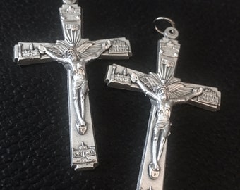 Lot of 2 Jesus Crucifix HOLY SPIRIT Rosary Cross Christian Made in ITALY Silver tone Crucifix Pendant