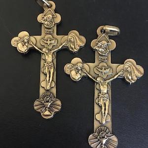 Set of 2 Holy Trinity Cross Brass Style Crucifix for Rosary or Pendant Very High Quality Italy