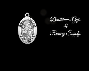 Sterling SIlver Saint Joseph Medal Pendant Charm Necklace Catholic St of Fathers Carpenters