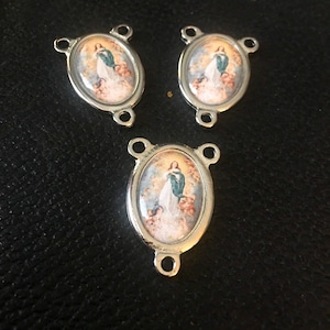 Immaculate Conception Of Mary Rosary Centerpiece Lot of 3  Madonna SILVER TONE Catholic Jewelry Virgin Mary