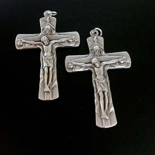 Set of 2 Holy Trinity Cross Brass Style Crucifix for Rosary or Etsy