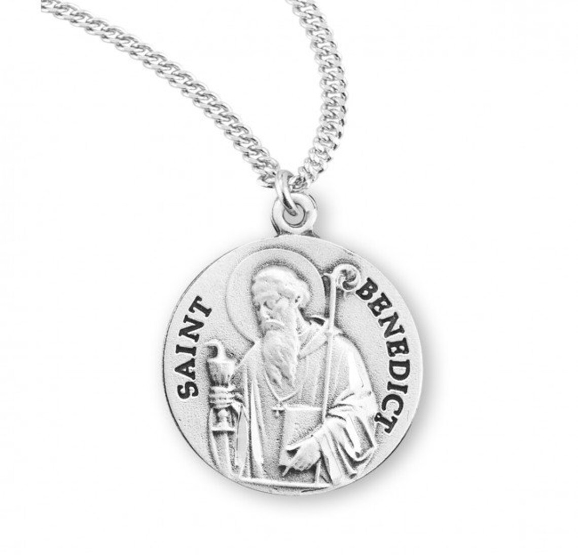 Saint Benedict Sterling Silver Round Medal Catholic Gift Charm Pendant ...