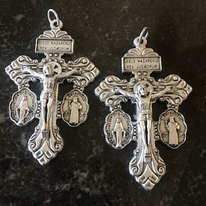 DOUBLE Pardon Crucifix Set of 2 Cross SPECIAL ITALY Miraculous Medals Saint Benedict Rosry Cross or Jewelry Making Pendant