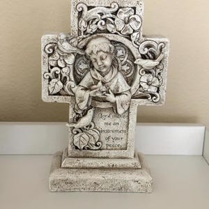 Saint Francis Garden or Home Cross Statue Lord Make Me An Instrument Of Peace FREE SHIPPING INCLUDED