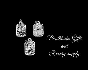Saint Michael Medal Pendant Silver Tone Archangel Defender Set of 2 Catholic Gift  Rosary Dangle ITALY