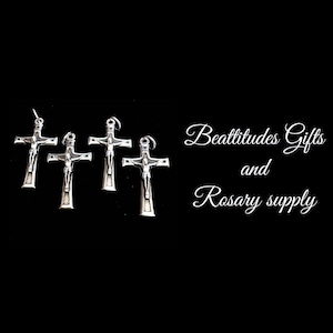 Set of 4 Silver tone Crucifix For Rosary Cross 1 1/4 Chaplet Crucifix or Jewelry cross Sturdy ITALY Pendant Charm Christian Catholic Gift