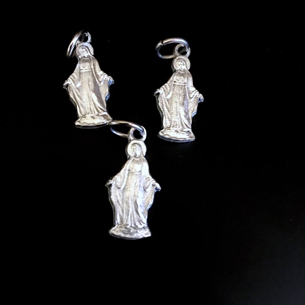 Our Lady Of Grace Medal Lot of 3 Catholic Virgin Mary Small Dangle  Silhouette Catholic Charm Rosary Bracelet or Other Jewelry Creationm