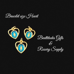 Madonna Miraculous Extra Small Gold Tone Heart with Blue Enamel Medals Double sided Set of 3  for Charm Bracelet or Pendant Virgin Mary