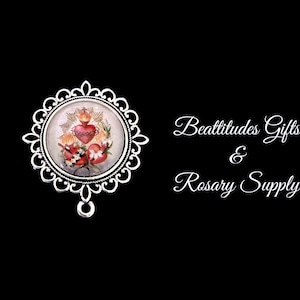 HOLY FAMILY HEARTS Large Sacred Heart of Jesus Immaculate Heart and Joseph Rosary Centerpiece Silver tone Color Connector Center Piece