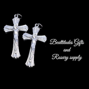 JESUS CRUCIFIX Rosary Or Pendant Cross Silver Tone Set of 2 Made in Italy Catholic Christian Rosary parts  1 1/2 inch