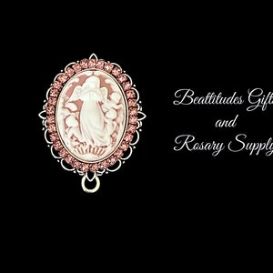 Guardian Angel Rosary Center Rhinestone Pink LARGE CAMEO Silver Tone Hand Made Centerpiece Angel Connector Chaplet Center Rosary Parts