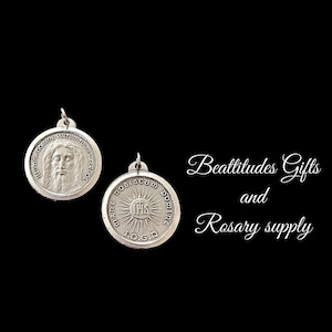 HOLY FACE Of JESUS Round Medal Set of 2  Rosary Dangle Silver Tone Double Sided Charm Christian Catholic Pendant