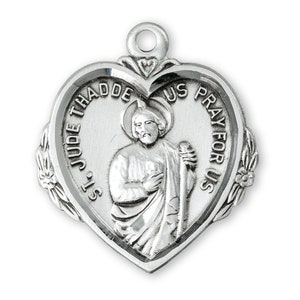 Saint Jude Sterling Silver Heart Medal  .925 Catholic St Pendant Charm for Bracelet  Beattitudes gifts